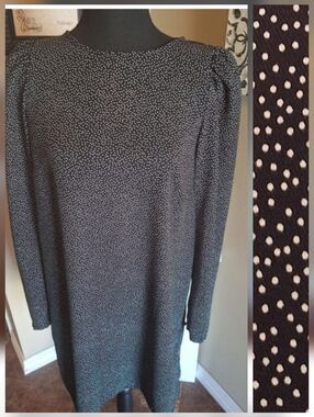 H&M Classy Long Sleeve Black and White Polka Dot Shift Dress Sz S